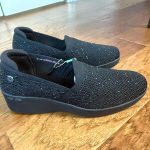 NWOB Martha Stewart Skechers Pier Lite Vegan Sparkle Wedges Black Sz 11 Evening